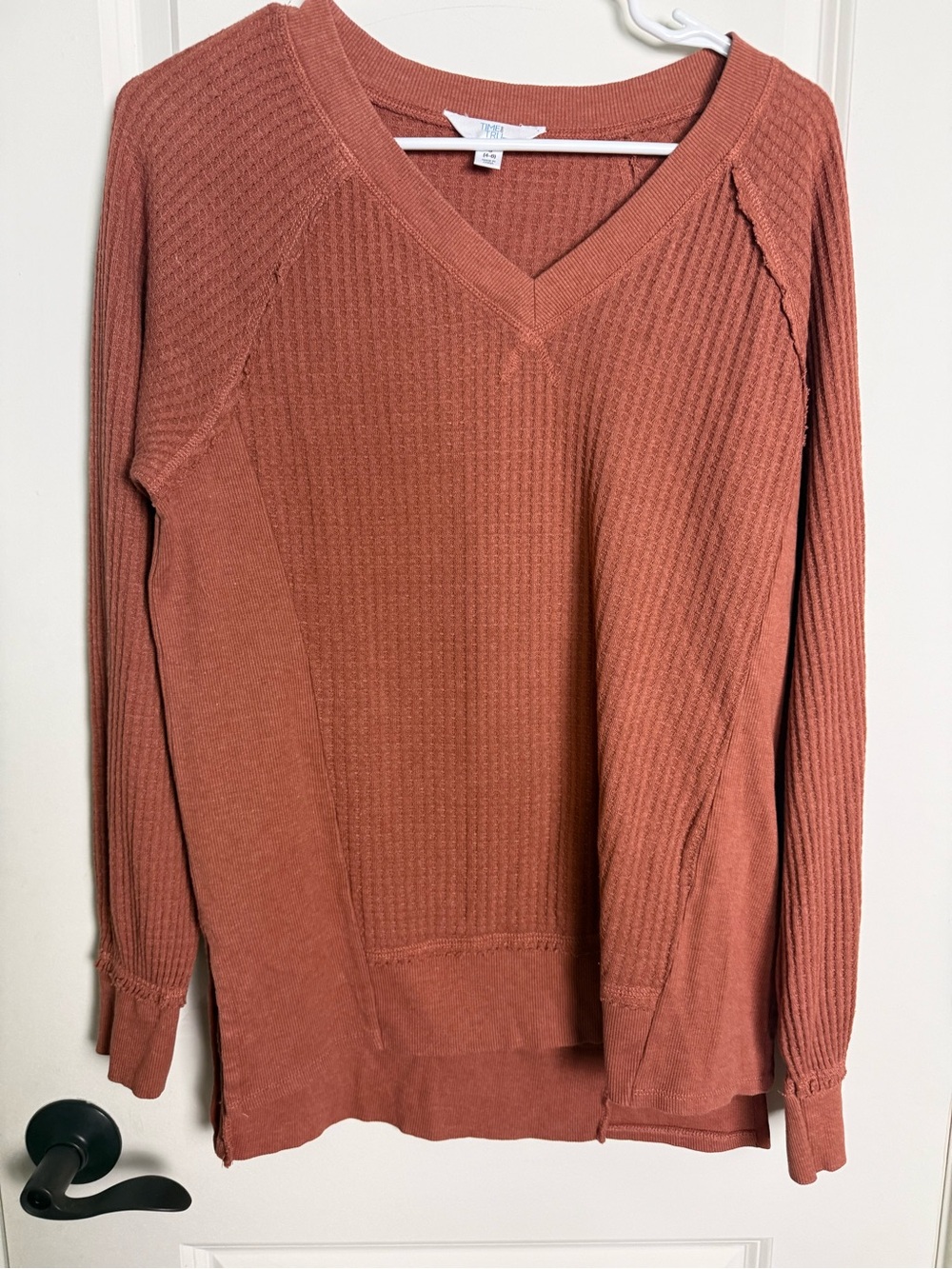 Time and Tru Rust Waffle-Knit V-Neck Sweater